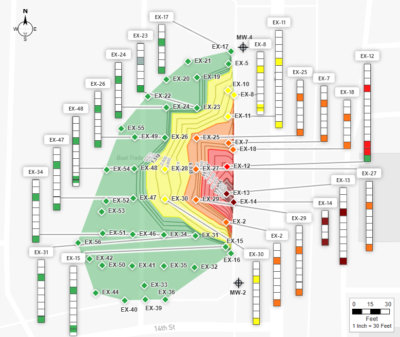 Map tool &mdash; automated concentration figure with sample locations and contaminant plume